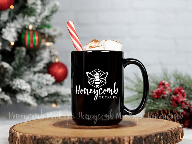 15oz Black Mug Mockup, Christmas Mug Mockup, Hot Cocoa Mug Mockup, Holiday Mug Mockup Mock Up Photo Honeycomb Mockups 