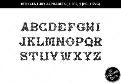 16 century alphabets, decorative alphabets svg, monogram alphabet svg, split letter svg, alphabet svg bundle, ABC svg, font svg, ornate svg, cut files for circuit SVG Loveleen Kaur 