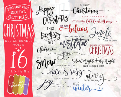 16 Christmas SVG Bundle Vol. 5, Merry Christmas, Jingle all the Way, Silent Night Holy Night, Commercial Use, Digital Cut Files, DXF PNG (1311368475) SVG PinkZou 