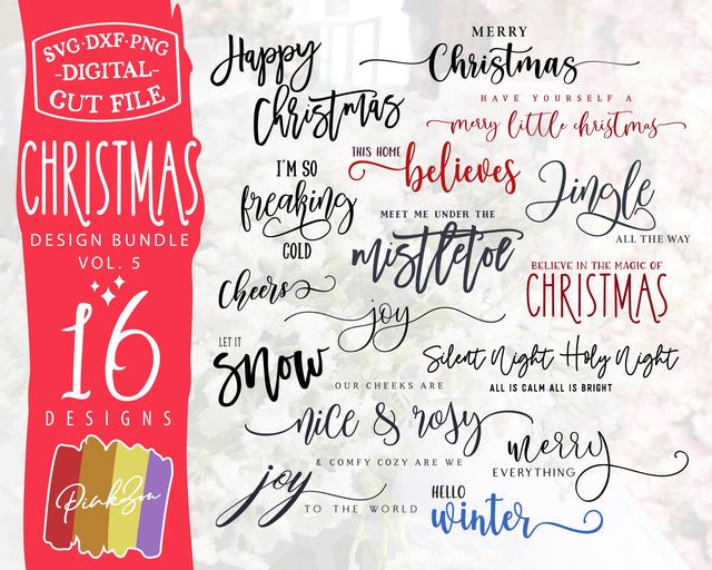 16 Christmas SVG Bundle Vol. 5, Merry Christmas, Jingle all the Way, Silent Night Holy Night, Commercial Use, Digital Cut Files, DXF PNG (1311368475) SVG PinkZou 