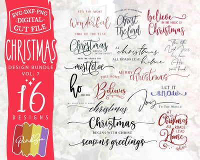 16 Christmas SVG Bundle Vol. 7, Merry Christmas, Let it Snow, Ho Ho Ho, Joy to the World, Commercial Use, Digital Cut Files (1315581907) SVG PinkZou 