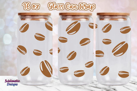 16 oz Coffee Bean Pattern Libbey Glass Can Wrap,Svg Vector, Png File, SVG Sublimatiz Designs 
