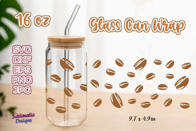 16 oz Coffee Bean Pattern Libbey Glass Can Wrap,Svg Vector, Png File, SVG Sublimatiz Designs 