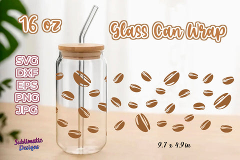 16 oz Coffee Bean Pattern Libbey Glass Can Wrap,Svg Vector, Png File, SVG Sublimatiz Designs 