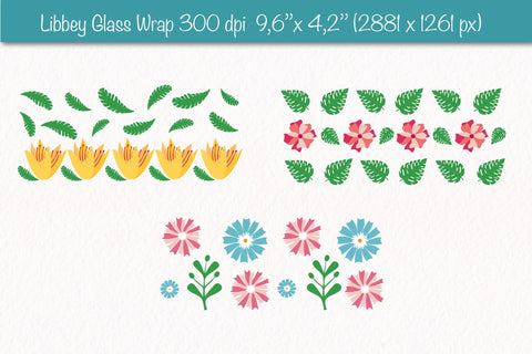 16 oz glass can wrap. Libbey glass wrap Bundle with Groovy Flowers and Leaves SVG Createya Design 