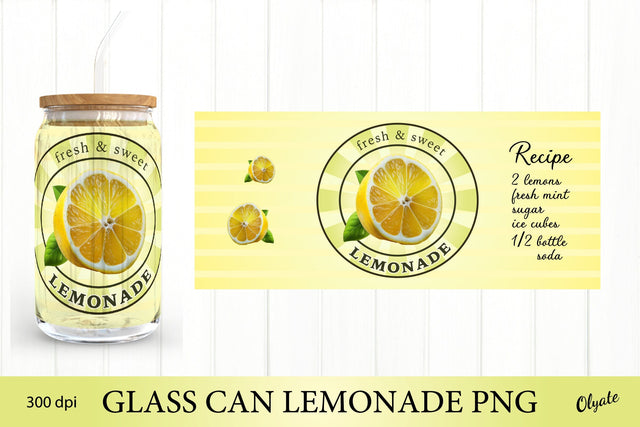16 OZ Glass Can Wrap PNG. Lemonade Label Can Glass. Sublimation Olga Terlyanskaya 