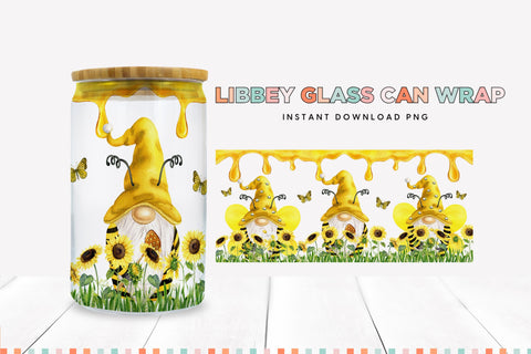16 oz Glass Can Wrap Sublimation PNG - Gnome, Bee, Sunfower Sublimation BijouBay 
