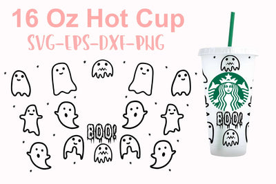 16 Oz Hotcup BOO! svg, Starbucks svg, Halloween Starbucks svg, Halloween day drinkware svg SVG Isabella Machell 