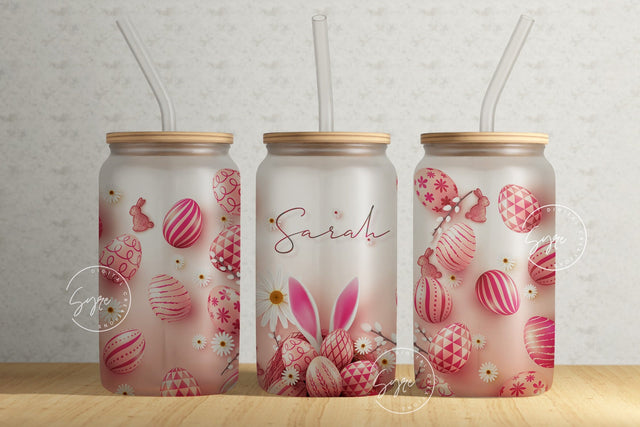 16 oz Libbey Glass Can Tumbler Sublimation Design, Add Your Name, Seamless Easter Egg Design, Easter Egg Pattern, Rabbit Design Tumbler Sublimation Syre Digital Creations 