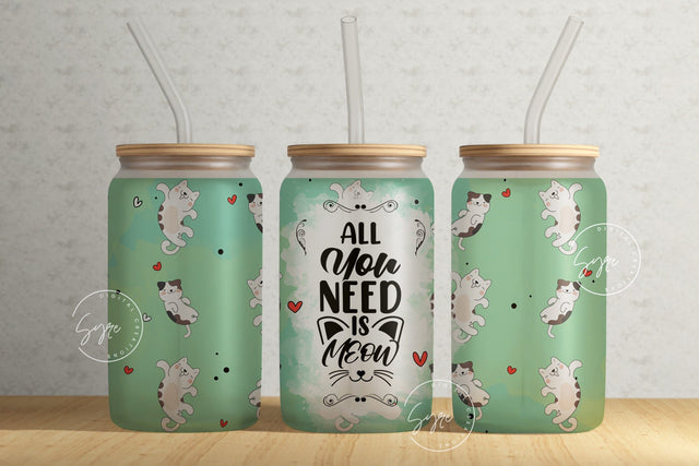 16 oz Libbey Glass Can Tumbler Sublimation Design PNG, Cats Pattern, Cute Cats Tumbler Wrap, Cat Sublimation Wrap png, Cat Lover Gift Sublimation Syre Digital Creations 