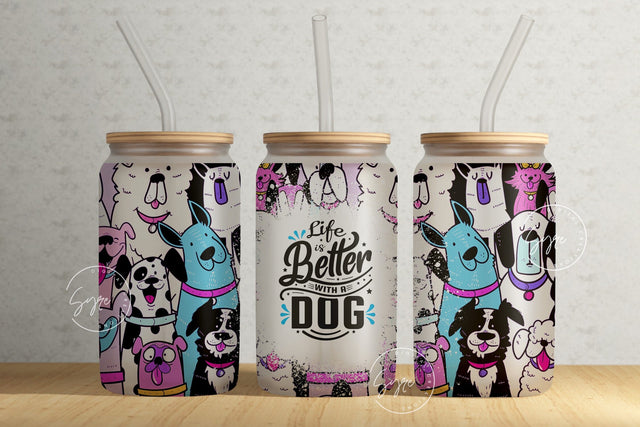 16 oz Libbey Glass Can Tumbler Sublimation Design PNG, Dogs Pattern, Cute Puppies Tumbler Wrap, Puppies Sublimation Wrap png, Dog Lover Gift Sublimation Syre Digital Creations 