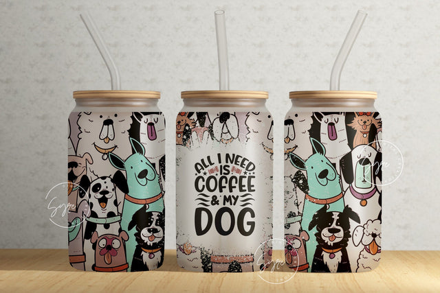 16 oz Libbey Glass Can Tumbler Sublimation Design PNG, Dogs Pattern, Cute Puppies Tumbler Wrap, Puppies Sublimation Wrap png, Dog Lover Gift Sublimation Syre Digital Creations 