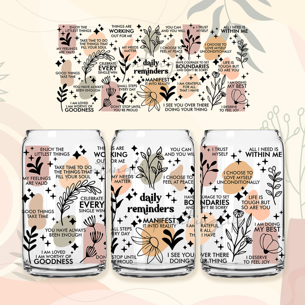 16 oz Libbey Glass Can Wrap Sublimation Design Boho Daily Reminders ...