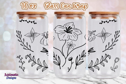 16 oz Wildflowers Libbey Glass Can Wrap, Svg Vector, Png File, SVG Sublimatiz Designs 