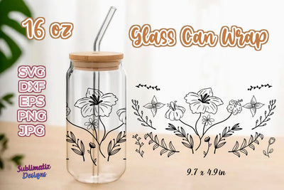 16 oz Wildflowers Libbey Glass Can Wrap, Svg Vector, Png File, SVG Sublimatiz Designs 