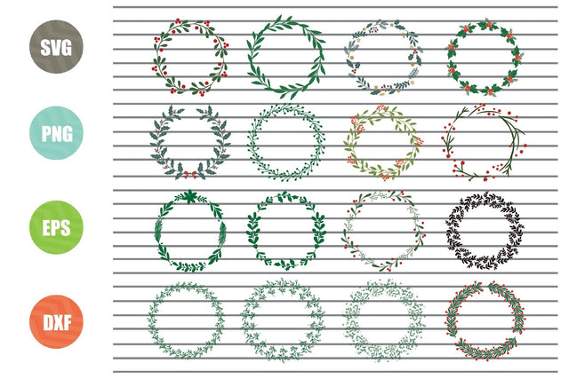 16 Styles Christmas Wreath Svg Png Dxf Eps Cut Files SVG Artstoredigital 