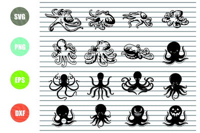 16 Styles Octopus Svg, Squid Svg, Kraken Svg, Ocean Svg, svg cut file, silhouette svg, Kraken decal, Octopus decor, Squid print SVG Artstoredigital 