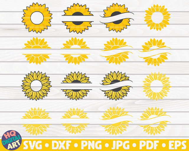 16 Sunflower Split Monogram Frames SVG Bundle SVG HQDigitalArt 