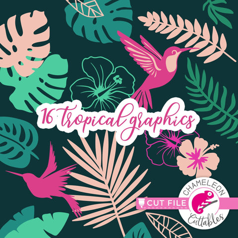 16 Tropical Graphics svg png dxf SVG Chameleon Cuttables 