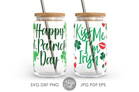 16oz can glass SVG wrap for St Patrick's Day SVG Artisan Craft SVG 