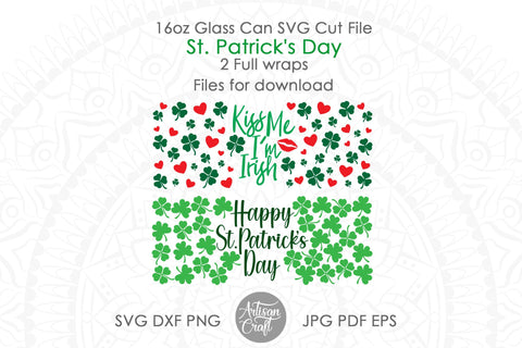 16oz can glass SVG wrap for St Patrick's Day SVG Artisan Craft SVG 