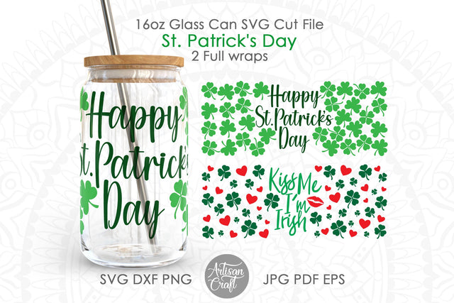 16oz can glass SVG wrap for St Patrick's Day SVG Artisan Craft SVG 