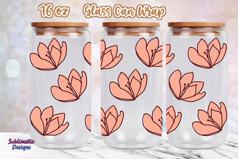 16oz Floral Pattern Libbey Glass Can Wrap, Svg Vector, Png File, SVG Sublimatiz Designs 