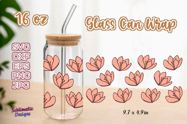 16oz Floral Pattern Libbey Glass Can Wrap, Svg Vector, Png File, SVG Sublimatiz Designs 