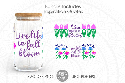 16oz Glass can SVG showing flower designs SVG Artisan Craft SVG 