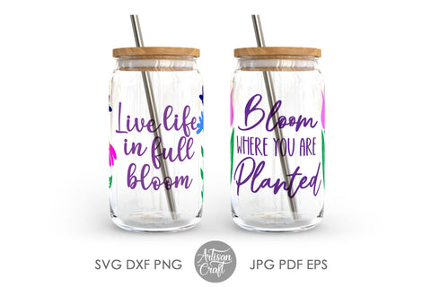 16oz Glass can SVG showing flower designs SVG Artisan Craft SVG 