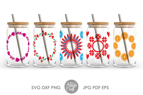 16oz Glass can SVG showing flower designs SVG Artisan Craft SVG 