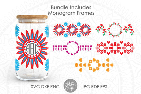 16oz Glass can SVG showing flower designs SVG Artisan Craft SVG 