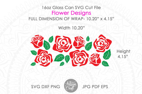 16oz Glass can SVG showing flower designs SVG Artisan Craft SVG 