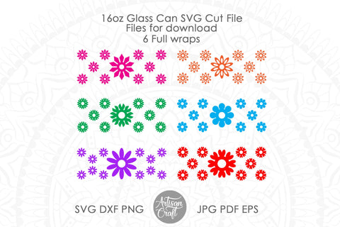 16oz glass can SVG showing flowers SVG Artisan Craft SVG 