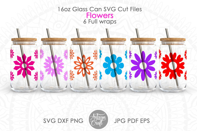 16oz glass can SVG showing flowers SVG Artisan Craft SVG 