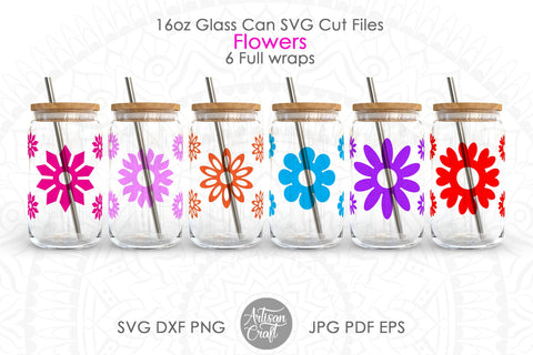 16oz glass can SVG showing flowers SVG Artisan Craft SVG 