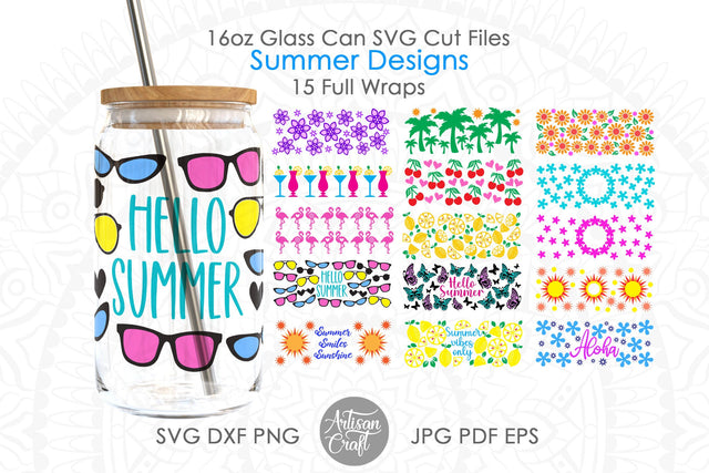 16oz Glass can SVG showing summer designs SVG Artisan Craft SVG 