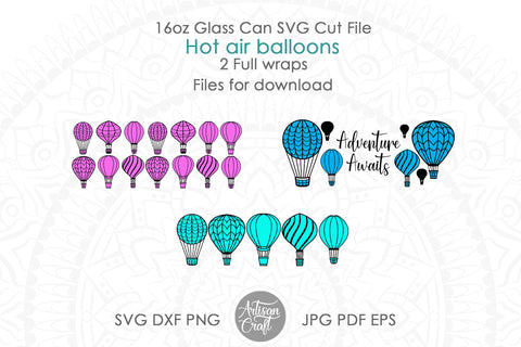 16oz glass can SVG with hot air balloons SVG Artisan Craft SVG 