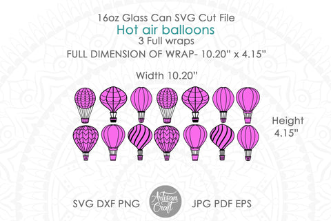 16oz glass can SVG with hot air balloons SVG Artisan Craft SVG 