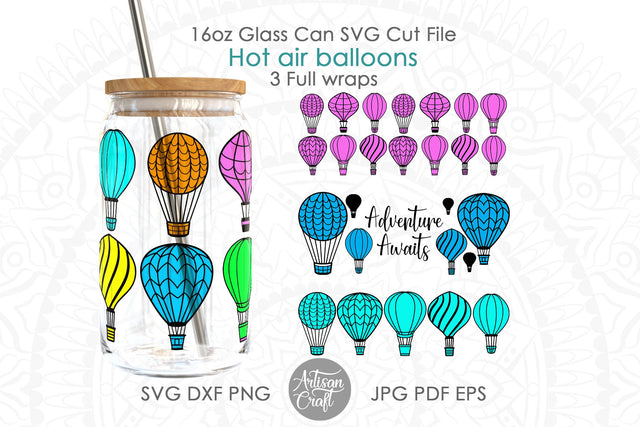 16oz glass can SVG with hot air balloons SVG Artisan Craft SVG 