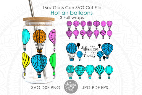 16oz glass can SVG with hot air balloons SVG Artisan Craft SVG 