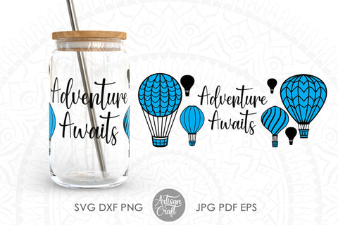 16oz glass can SVG with hot air balloons SVG Artisan Craft SVG 