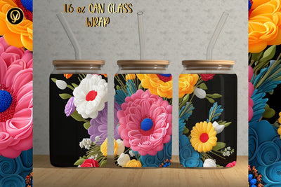 16oz Libbey Glass Can 3D Flowers Texture Sublimation Sublimation oyonnidesign 