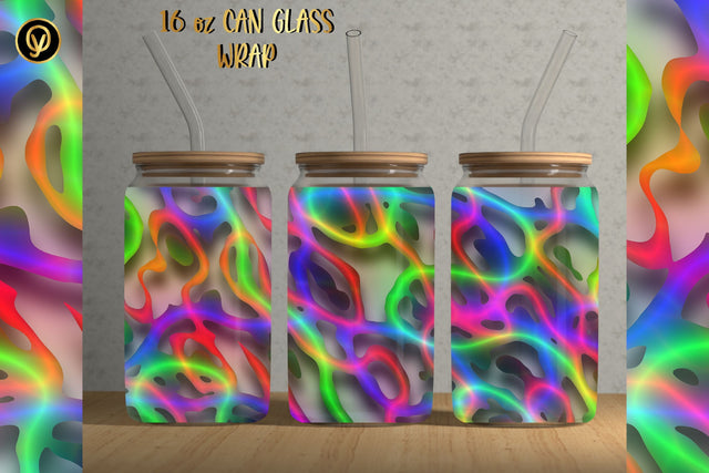 16oz Libbey Glass Can 3D Neon Lines Sublimation Sublimation oyonnidesign 