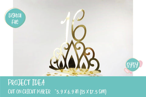 16th Birthday Cake Topper SVG with Crown | Sixteen Birthday SVG OyoyStudioDigitals 