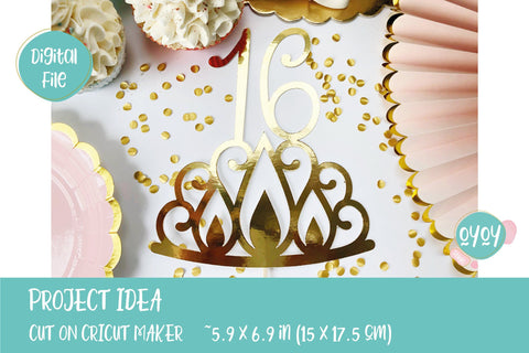 16th Birthday Cake Topper SVG with Crown | Sixteen Birthday SVG OyoyStudioDigitals 
