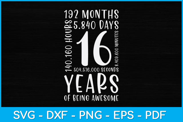 16th Birthday Kids Gift 16 Year Old Boys Girls Sixteen Svg Design SVG artprintfile 