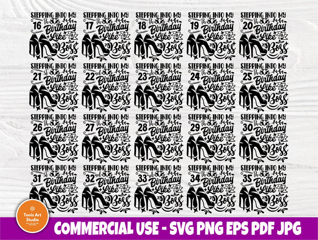 16th to 35th Birthday Like a Boss SVG, High Heels SVG TonisArtStudio 