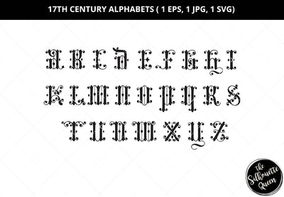 17 century alphabets, decorative alphabets svg, monogram alphabet svg, split letter svg, alphabet svg bundle, ABC svg, font svg, ornate svg, cut files for circuit SVG Loveleen Kaur 