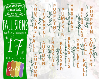 17 Fall Signs SVG Bundle Vol. 1, Hey There Pumpkin Svg, Fall Sweet Fall Svg, Thanksgiving Svg, Autumn Svg, Commercial Use, Digital Cut Files, DXF PNG (1302865790) SVG PinkZou 